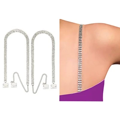 Image of StunningBoutique 3 Rows Crystal Adjustable Diamante Bra Straps Diamonte Comes in Pairs
