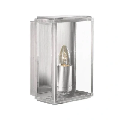 Image of Searchlight Lighting Box 1 Light Outdoor Garden Wall Satin Silver IP44, E27