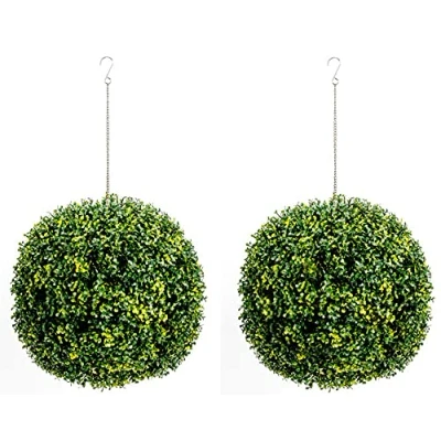 Image of Metro Garden 45cm Variegated Topiary Ball, Artificial Outdoor Plants Hanging Topiary, Green