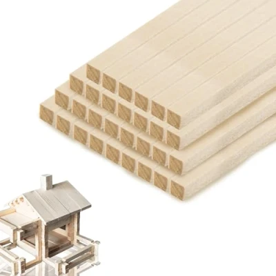 Image of YKUKIZEE 30 Pcs Square Wood Sticks 1.5 cm, Natural cm Dowel Rods Unfinished, Wooden Basswood for Craft DIY Projects Art Model Woodcraft