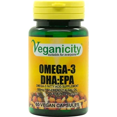 Image of Veganicity Omega 3 DHA:EPA 500mg : Algal Oil Fatty Acid 60 Vcaps, in a Planet Friendly 99% Recycled Pot