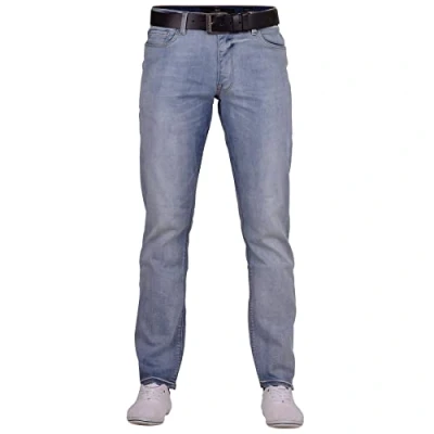 Image of Crosshatch Mens Cotton Stretch Straight Fit Denim Jeans with Free Belt Light Wash Blue 32W / 32L