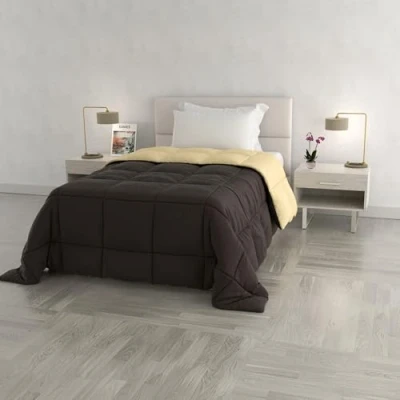 Image of Italian Bed Linen Elegant Winter Quilt, 220x260cm, Brown/Cream, Microfiber, SMALL DOUBLE