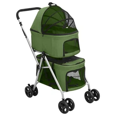 Image of 2 Layers Folding Dog Stroller Green 83x48x97 cm Oxford Fabric Pram vidaXL