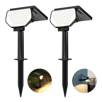 Image of Lepro Solar Spot Lights Outdoor Garden, 43 LED Garden with IP65 Waterproof, 2 Lighting Modes, 135 Adjustable, Dusk to Dawn Cool White Spotlights for Lawn Yard [2 Pack]