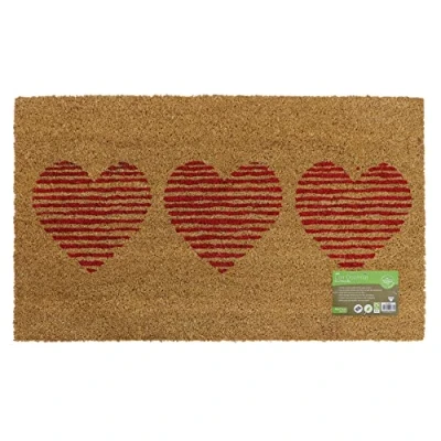 Image of JVL Eco Friendly Latex Backed Coir Door Mat, Three Hearts, Natural, 45 x 75 cm Approx., 02 884