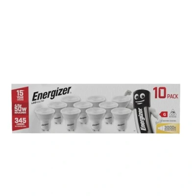 Image of Energizer GU10 LED Bulbs, Warm White 3000K, 50W Halogen Spotlight Bulb Equivalent, 345lm, Energy Saving Light Non dimmable, Pack of 10