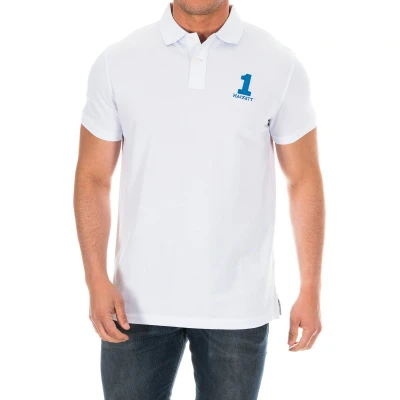 Image of Hackett London Mens short sleeved polo shirt with lapel collar HM561798 White Cotton Size X Small
