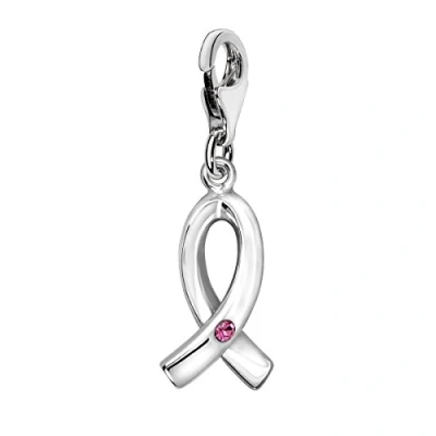 Image of Quiges Pink Ribbon 3D Clip On Charm Pendant with Cubic Zirconia Silver Plated Women&#039;s Jewellery