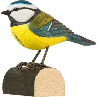 Image of WILDLIFEGARDEN Wildlife Garden DecoBird Blue Tit (WG402) Hand Carved Decorative Bird Figurine Made of Linden Wood Small European Birds Collection