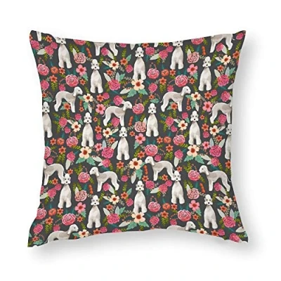 Image of Throw Pillow Cover Bedlington Terrier Floral Dog Breed Gifts for Unique Pet Lover Cases Home Decor Design Cushion Case Sofa Bedroom Car 18 x Inch 45 cm