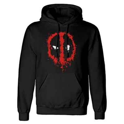 Image of Marvel Deadpool Splat Logo Black Hoodie Iconic Design, Made from 80% Cotton and 20% Polyester, Officially Licensed Merchandise