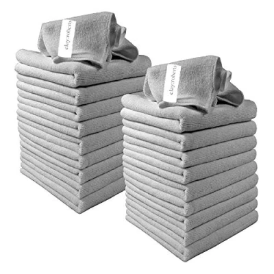 Image of Clay Roberts Microfibre Cleaning Cloths, 40cm x 30cm Pack of 20, Grey Machine Washable, Polishing, Waxing &amp; Dusting Cloth, Lint Free, e Kitchen Towel, Car Cleaning, Microfiber cloth