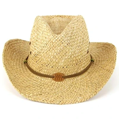 Image of Hawkins Hats Straw Cowboy HAT with Leather Band Trim &amp; Horses Badge Natural