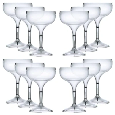 Image of Virtually Glass Quality Reusable Polycarbonate Plastic Coupe Cocktail Glasses Unbreakable (12)