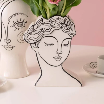 Image of Kare Design Vase Favola Lady, Black/White, Flower Vase, Decorative Vessel for Flowers, Table 26 cm