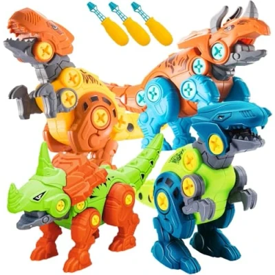 Image of STAY GENT Take Apart Dinosaur Toys for Kids, 4 Packs Construction Building with Screwdrivers, Dino Educational STEM Learning Gift Boys Girls Aged 3 5 6 7