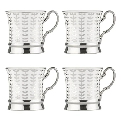 Image of BIA Set of 4 Vine Mugs, Porcelain, Platinum, 12.5 x 10 cm