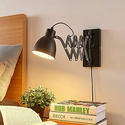 Image of Wall Light &#039;Merle&#039; (Modern) in Black Made of Metal for e.g. Bedroom (1 Source, E14, A++) from Lindby Lighting, lamp