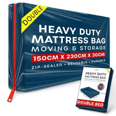 Image of Double Mattress Storage Bag with Zipper 1 Pack Blue Waterproof Cover for Moving to Protect Beds from Stains, Dust, and Pest Damage Plastic