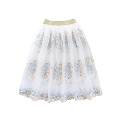 Image of es uk Mesh Skirts for Girls Elastic Waist skirt with Embroidered Flower, tutu, prom dresses kids, blue tutu ballet skirt, black (White, 10 11 years)