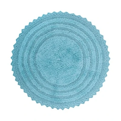 Image of DII Crochet Collection Reversible Bath Mat, Round, 27.5&quot; Diameter, Cameo Blue