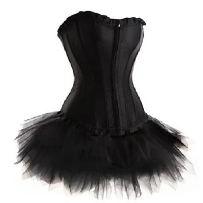 Image of JL Corset Plus Size Black Tutu Skirt Set Lolita Fancy Dress UK(6 8) S