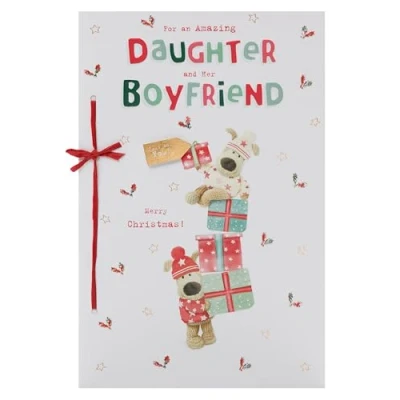 Image of Boofle Daughter &amp; Boyfriend Embellished Christmas Greeting Card Cute Xmas Cards