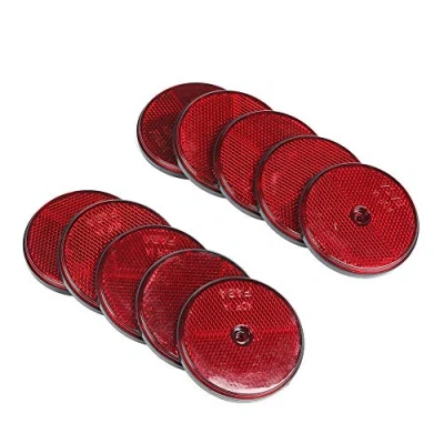 Image of ETUKER 10 Pack Rear Reflector, Round Reflectors Screw on Safety Reflective, Post Reflectors, for Gate Posts Caravan/Truck/Trailer/Boat/Motorcycle Fence Posts(Red)