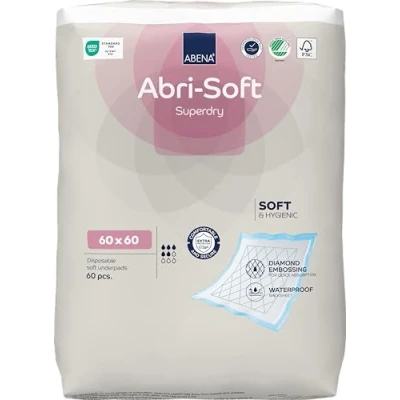 Image of ABENA Abri Soft Superdry Disposable Incontinence Bed Pads, Eco Friendly Underpads, Leak Protection, &amp; Secure Protectors For 60x60cm, 1000ml, 60PK