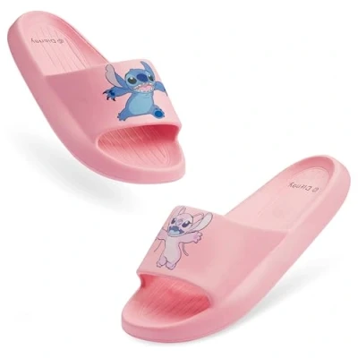 Image of Disney Stitch Girls Sliders, Beach or Pool Shoes for Kids Gifts (Pink, 1/2 UK)