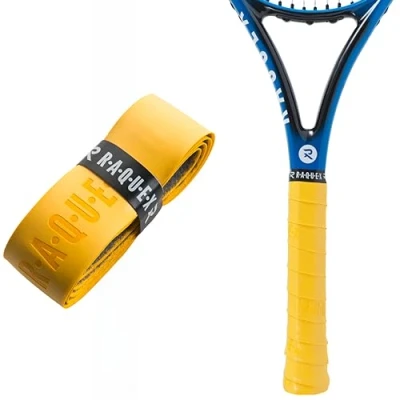 Image of Raquex Enhance Replacement Racket Grip: Tennis Grip, Badminton, Squash Grip Tape, Padel, Pickleball. 14 Colours. Premium, Self Adhesive Racquet with Finishing Tape (Deep Yellow, 1 Grip)