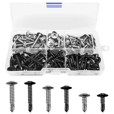 Image of 120pcs M4.2 Self Tapping Flat Head Screws 410 Stainless Steel Full Thread Dovetail Drilling Tail Screws(black, silver)