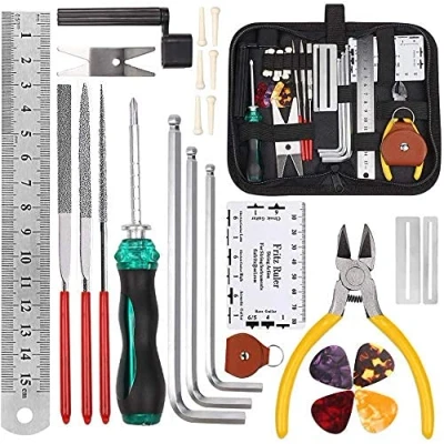 Image of Yeelua 26Pcs Guitar Repairing Maintenance Tool Kit with Carry Bag, Ukulele Bass Mandolin Banjo Cleaning Accessories Set, Tools for Music or String Instrument Enthusiast