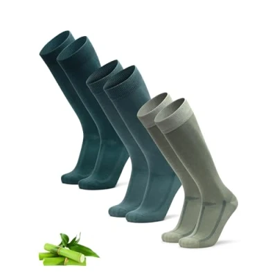 Image of DANISH ENDURANCE Knee High Bamboo Dress Socks, Over The Calf, Super Soft, Men &amp; Women, 3 Pack Multicolour (1xDark Green, 1xLight 1xMedium Green) 9 12