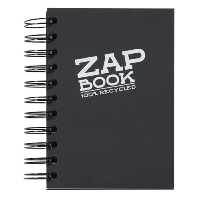 Image of Clairefontaine Ref 8361C Zap Book Recycled Wirebound Sketch (160 Pages) A6 (105 x 148mm), 80gsm Paper, Acid Free, pH Neutral Black Cover