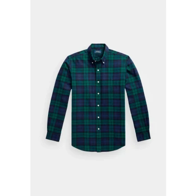 Image of Polo Ralph Lauren Custom FIT Plaid Brushed Oxford Shirt Shirt, Men&#039;s, Size: XS, Navy/green multi