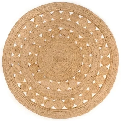 Image of vidaXL Handmade Beige Jute Area Rug 210 cm Round Braided Design Versatile and Low Maintenance Perfect for Living Room, Bedroom or Foyer