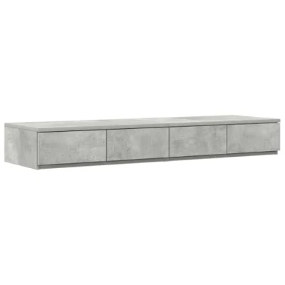 Image of vidaXL Concrete Grey Bedside Table/Nightstand Modern Matte Finish, Rectangular 120x36.5x16.5 cm with 4 Drawers for Bedroom