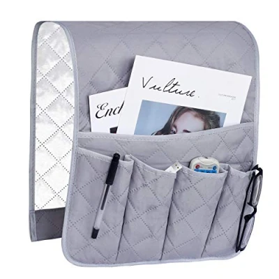 Image of Sofa Armrest Organizer, Anti Slip Caddy Pocket for Couch Armchair, Cloth Storage Pouch Holder Cellphone Magazines Glasses TV Remote Control, Space Saver Bag (Grey)