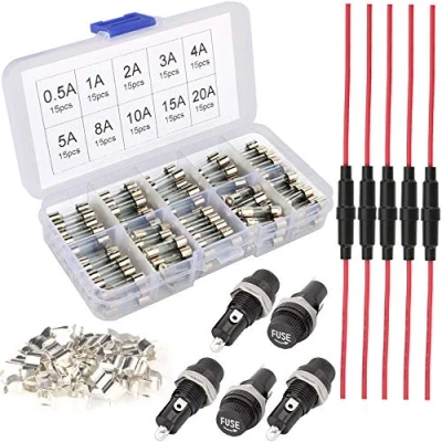 Image of Gebildet 150pcs 5x20mm Fast Blow Glass Fuses + 5pcs AGC Fuse Holder Inline Screw Type Panel Mount 30pcs Seat, Quick Car Tube Assorted Kit