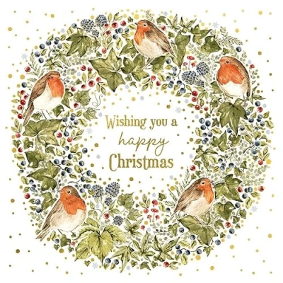 Image of The Art File 8 Pack Christmas Cards Robin Wreath LBX100