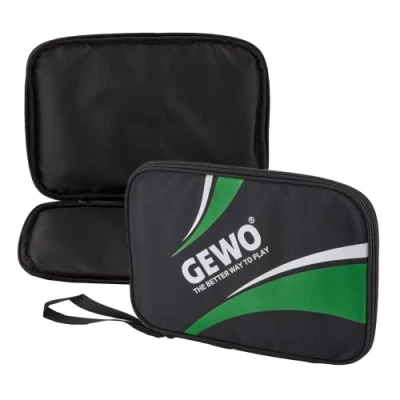 Image of GEWO Single Case Master Robust Table Tennis Bat Cover for One Nylon Bag with Padded Racket Compartment All Round Protection Carry Strap, 32 cm, Green