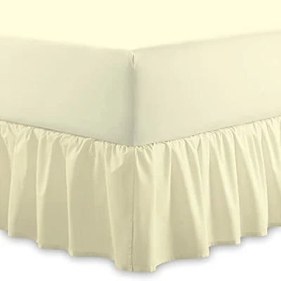 Image of Plain 100% Egyptian Cotton Fitted Valance Sheet Easy Care 16&quot; / 40cm Extra Deep Frilled Bed Machine Washable Single Double King Size (Cream, King)