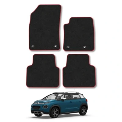 Image of Car Mats Compatible with Citroen C3 Aircross (2017 ) Tailored Fit Red Carpet Floor Set Accessory Custom 4 Pieces Anti Slip Backing &amp; Binding Trim Edge