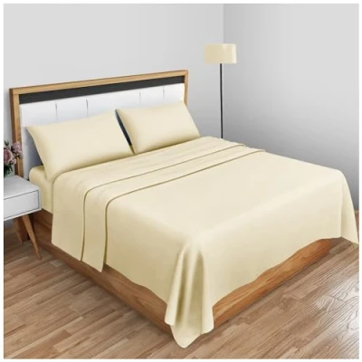 Image of Non Iron Easy Care Super King Flat Sheets Anti Wrinkle Shrinkage Resistant Hotel Quality Bedding Sheet Cream