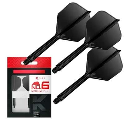 Image of TARGET Darts K Flex Integrated Dart Flight And Shaft, No.6 Black (Medium) Pack Of 3 No 6, Precision Moulded 2 In 1 Flights Stem Professional Accessories