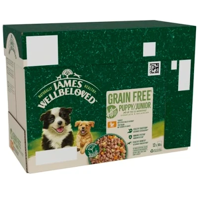 Image of James Wellbeloved Grain Free Puppy Dog Food with Turkey in Gravy Pouch 12 x 90 g