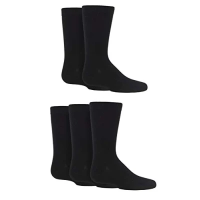 Image of SockShop Boys and Girls 5 Pair Plain Bamboo Socks with Comfort Cuff Handlinked Toes Black 9 12 Kids (4 7 Years)
