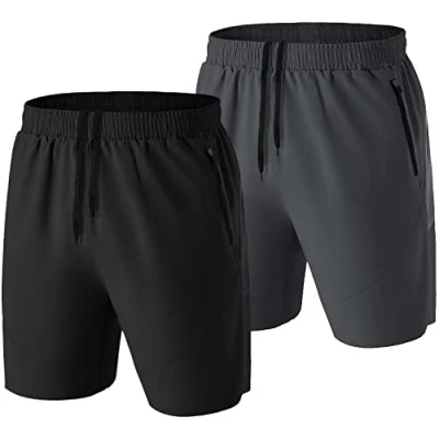 Image of HMIYA Men&#039;s Sport Shorts Quick Dry Running Gym Casual Short Lightweight with Zip Pockets(Black/Dark Gray,EU 4XL/US 3XL)